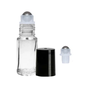 5ml Clear Glass Roll-on Perfume Bottles 1/6 oz STEEL Roller ball Empty 12 pack - Picture 1 of 7