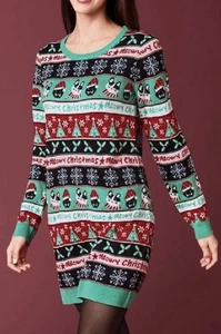 Ladies Knitted Christmas Design Long Sleeve Jumper Dress Sizes 8/10 12/14 16/18 - Picture 1 of 3