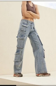 Pacsun Jean Low Rise Puddle Cargo Jeans Women Size Large - Picture 1 of 9