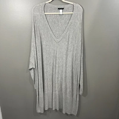 H By Halston Gray Tunic Sweater Women Size 1X /2X QVC Ribbed Dolman Sleeve VNeck - Image 1 of 4