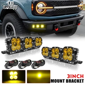 For 2021 2022 23 24 Ford Bronco LED Amber Laser Fog Light +Bumper Mount Bracket - Picture 1 of 17