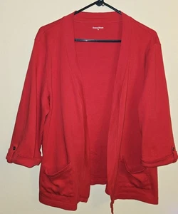 Cárdigan Studio Works para mujer talla XL frente abierto mangas 3/4 bolsillos rojo - Imagen 1 de 3
