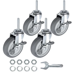 Caster Wheels 3 Inch Set of 4 Heavy Duty Threaded Stem Casters 5/16"-18x1-1/2... - Picture 1 of 7
