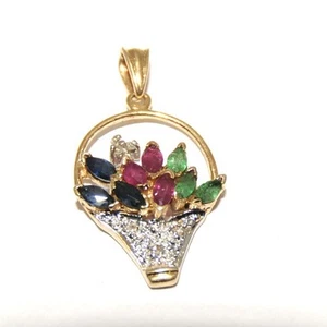 2,20 kt Marquise-Schliff Laborgefertigt Blumenkorb Jardiniere Anhänger 14 K Gold massiv - Bild 1 von 2