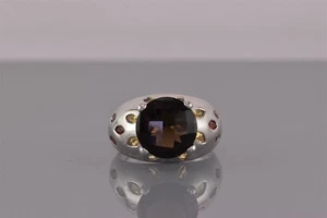 Anillo de plata esterlina facetado cuarzo ahumado amatista citrino abovedado banda 925 talla: 8 - Imagen 1 de 8