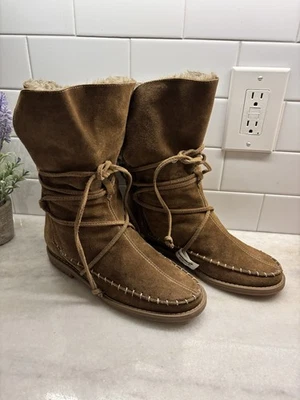 JACK ROGERS Women's Little Nell Brown Suede Boots Faux Fur Moccasin Stitch 8 1/2 - Image 1 of 4