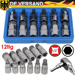 12tlg Steckschlüssel Satz Innen Sechskant Nuss 1/2 zoll Inbus Schrauben 5-22mm - Bild 1 von 18