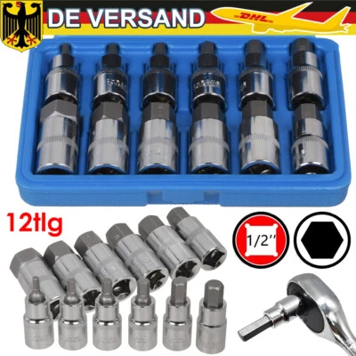 12tlg Steckschlüssel Satz Innen Sechskant Nuss 1/2 zoll Inbus Schrauben 5-22mm - Bild 1 von 4