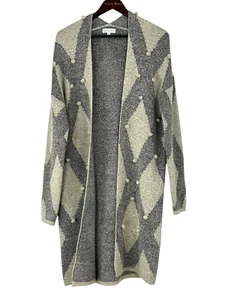 Neiman Marcus Damen Gr. L lange offene Strickjacke Rautenmuster Popcornstich kuschelig E4 - Bild 1 von 12
