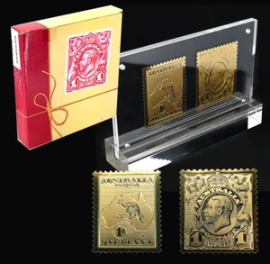 Espositore acrilico Centenario dei primi francobolli australiani in oro 24 carati (2,28 g) - Foto 1 di 7