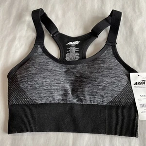 SMALL | AVIA LOW SUPPORT KEYHOLE SEEMLESS SPORTS BRA - BLACK & GRAY - Picture 1 of 4