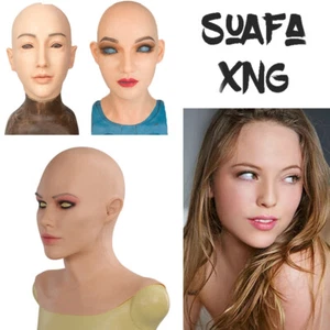 Silicone Realistic Female Face Mask Crossdresser Head Mask For women For Cosplay - Picture 1 of 28