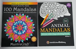2 MANDALA Adult Coloring Book Lot Stress Relieving Relaxation NEW Designs Animal - Picture 1 of 6