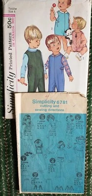 VTG 2 Boy/Girl Sew Patterns Size 4 Overalls Shirt Shorts Jumper Detach Bib Uncut - Image 1 of 4
