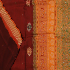 Swastik Vintage Maroon Indisch Sarees 100% Reine Seide Gewebt Sari Craft Stoff