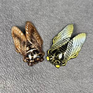 Vintage Metal Tin Collectible Moth Insect Lapel Pins X2 Yellow And Tan - Picture 1 of 4