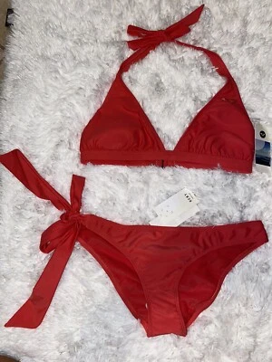 Roxy Halter Top and Bottom Scooter W Tie Bikini Swim Set Orange L - Image 1 of 3