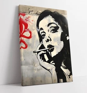 GRAFFITI PRETTY GIRL SMOKING A CIGARETTE -FRAMED CANVAS WALL ART PICTURE PRINT - Picture 1 of 2