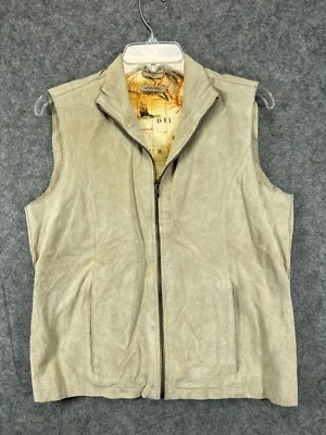 Ruff Hewn Leather Vest Top Womens Medium Beige Brown Full Zip Pockets Jacket - Image 1 of 4