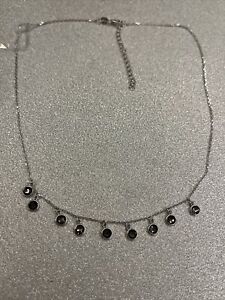 Made with Swarovski crystal fine necklace Bluish-grey  45cm Chain Necklace