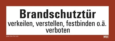 MBS-FIRE Aufkleber Brandschutztür Folie nach DIN verkeilen, verstellen... 210x74mm