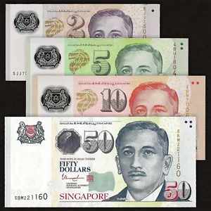 SINGAPORE 2 5 10 50 Dollars Set 4 PCS 2012-2018 P-46 47 48 49 UNC Uncirculated - Picture 1 of 5