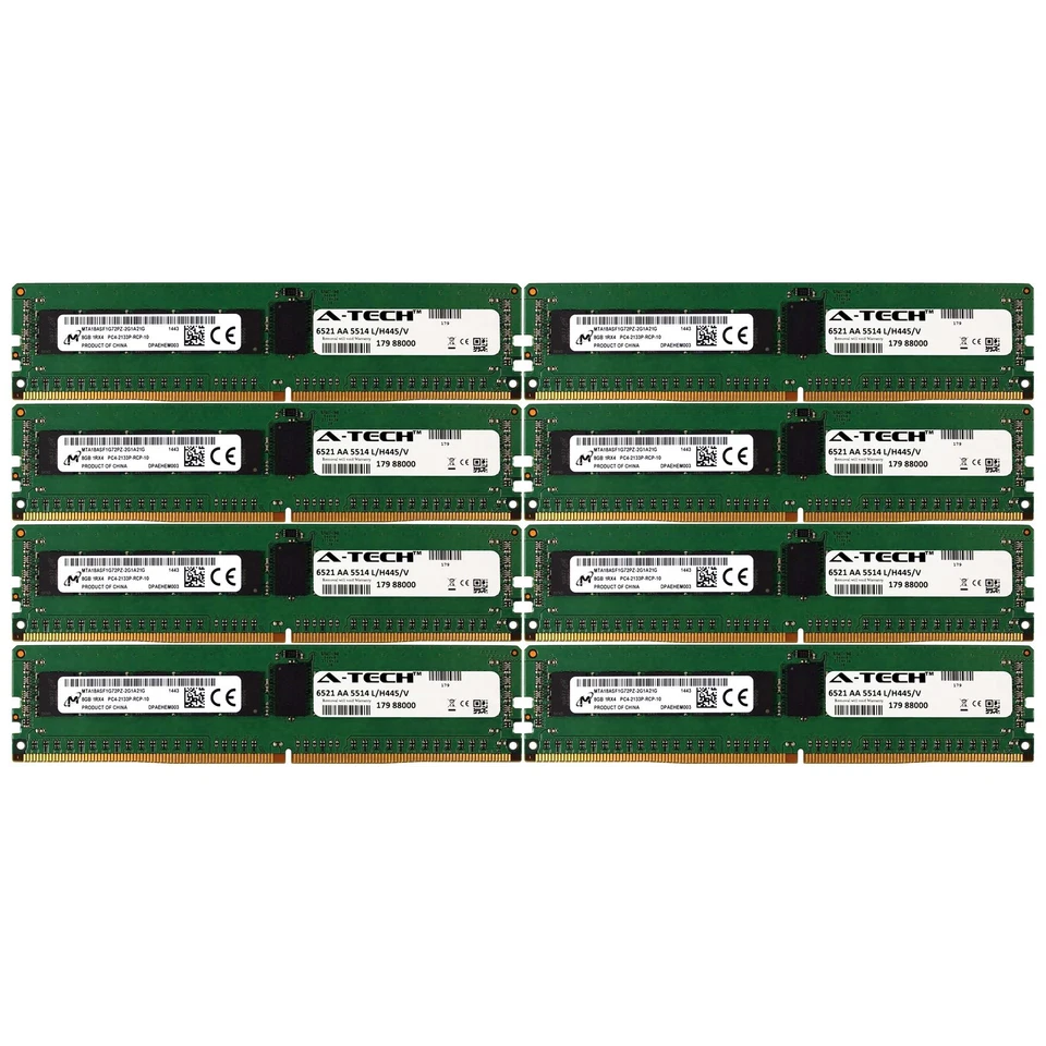 PC4-17000 Micron 64GB Kit 8x 8GB Dell PowerEdge R730xd R730 R630 T630 Memory RAM - Image 1 of 1