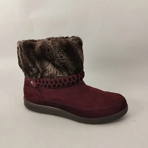 Hotter  Boots Womens 5.5 Ankle Burgundy Suede Leather Pull On Comfort Clover - Picture 1 of 14