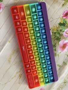 Rainbow Silicone Keyboard With Letters And Numbers Pop Bubble Fidget Christmas - Picture 1 of 4
