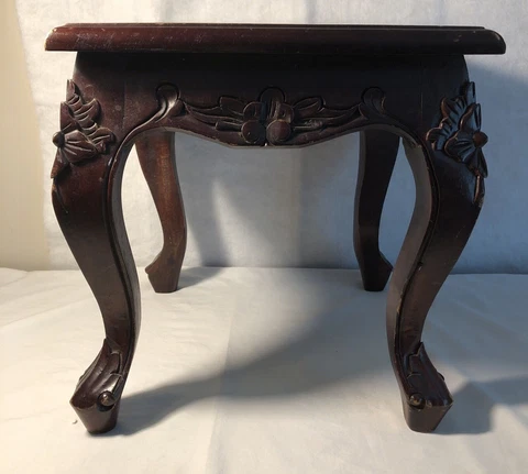 Wood Plant Stand Table Vintage Antique Arts Crafts 12 in Tall Signed Handmade Cover