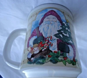 Taza de café WCL blanco beige rojo azul Navidad Santa música café - Imagen 1 de 4