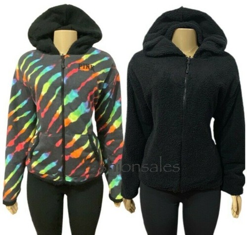 UNDERCOVER Victorias Secret ROSA Reversibile Sherpa Felpa con Cappuccio Giacca Full Zip Nero Multicolore