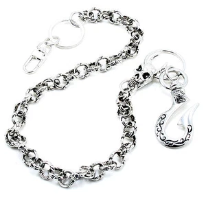 DK Skull Medieval Knight Gothic Key Jean Wallet Chain BLK/SLV CS104 & ACS27 - Picture 1 of 26