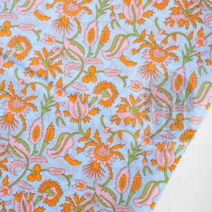 Indian 10 Yard Cotton Handcrafted Hand Block Floral Print Multi Color Fabric - Picture 1 of 5
