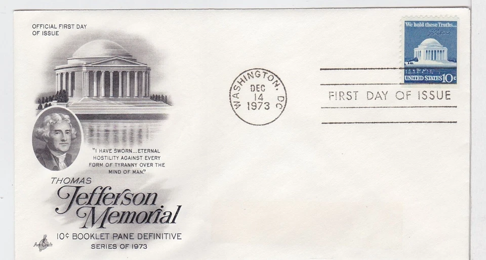 TurtlesTradingPost- Jefferson Memorial Booklet 1973 FDC #1510c Artcraft Single - Image 1 of 1