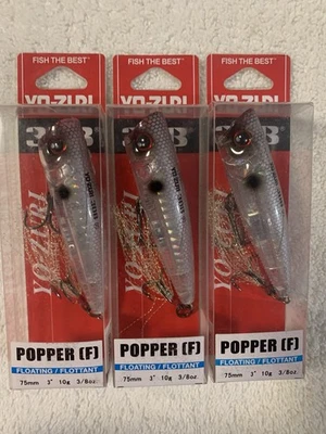 (LOTE DE 3) YO-ZURI 3DB POPPER 75.  3/8 oz. PRISM GHOST SHAD NIP YOZURI YO ZURI - Imagem 1 de 4