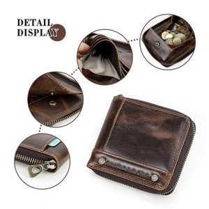 Men's Compact Brown Leather RFID Blocking Small Wallet Pocket Card Coin Holder - Picture 1 of 10