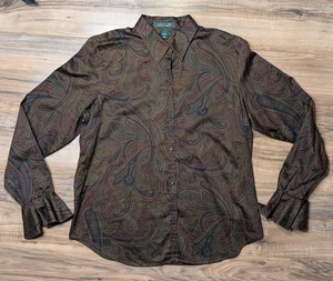 Lauren Ralph Lauren Hemd Damen LARGE Braun BAUMWOLLE Button Down All Over Paisley - Bild 1 von 4