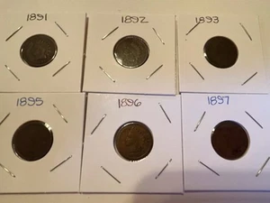 Lot of 6 1891, 1892, 1893, 1895, 1896, 1897 Indian Head Cent US Coin Collection - Picture 1 of 24