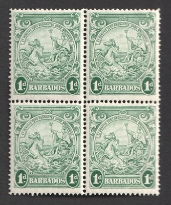 Barbados Rey Jorge VI 1d Verde p14 1938 Britannia Como Nuevo Bloque 4 Estampillas SG 249c Foto 1 de 3