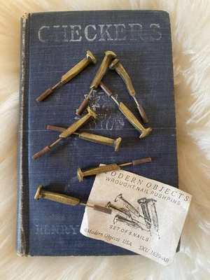 Modern Objects Industrial Wrought Iron Push Pins Tacks Brass Finish MCM Nails - Image 1 of 4