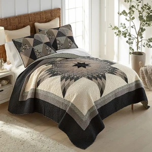 Donna Sharp Lexington Star Pieced Country Cotton King Quilt Set Patchwork New - Picture 1 of 8