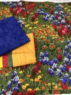 Michael Miller Wildflowers Fabric Quilt Kit Flowers Blue Cotton F58 - Image 1 of 4