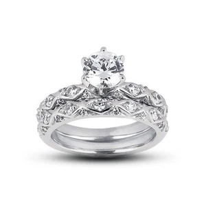 Juego nupcial a juego estilo vintage 14k diamantes naturales redondos H VS2 1,06ct - Imagen 1 de 4