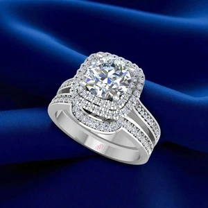 Engagement Ring Set 1.42 Ct IGI Lab Grown Round Cut Diamond Solid 950 Platinum - Picture 1 of 10