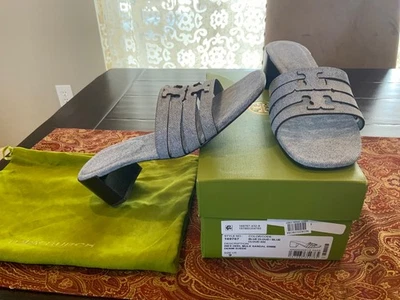 Sandalia Tory Burch Ines Tacón Mula 55MM Denim Gamuza en Azul Nube Talla 9, Nueva en Caja, $300 Foto 1 de 4