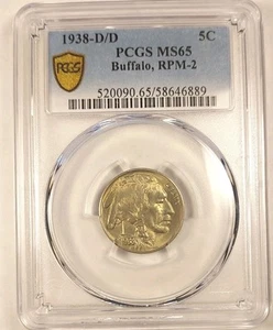 Rare Var 1 Of 38 Pop PCGS MS 65 RPM -2 Variety 1938-D/D 5C Buffalo Nickel - Picture 1 of 4
