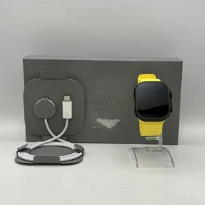 Apple Watch (Ultra 2) 49mm Black Titanium w/ Yellow Ocean Band (LTE) - Excellent - Picture 1 of 5