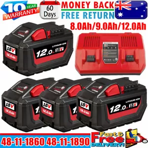 18V For Milwaukee for M18 Battery 12.0Ah 9.0Ah 48-11-1860 48-11-1850 / Charger - Picture 1 of 26