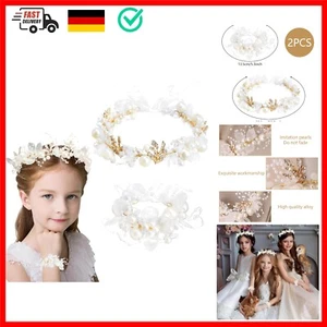 Blumenkranz Haarschmuck Kommunion, Perlen Braut Kopfschmuck mit Armband, Hoch... - Bild 1 von 10